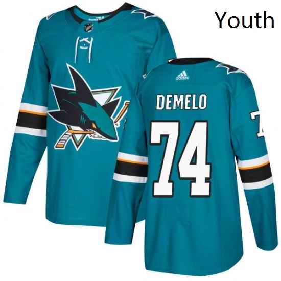 Youth Adidas San Jose Sharks 74 Dylan DeMelo Authentic Teal Green Home NHL Jersey